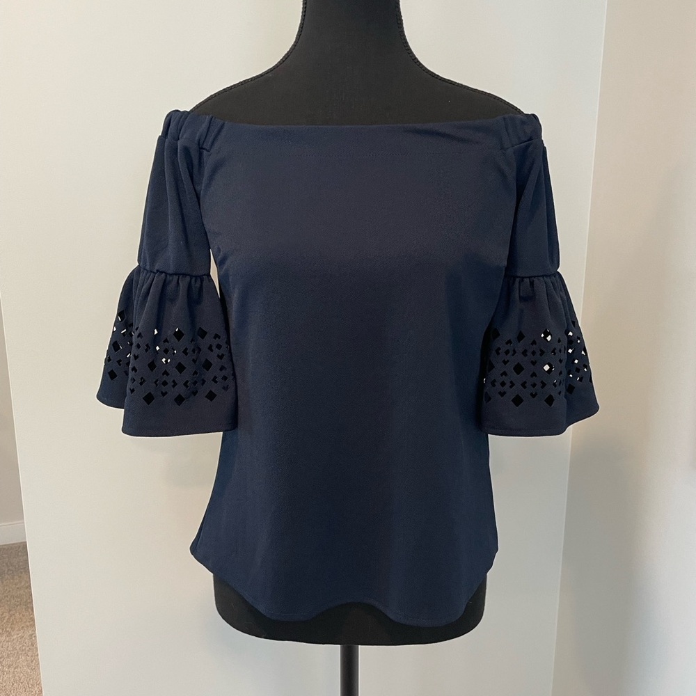 Never Worn! Banana Republic Off-Shoulder Blouse with Laser Cut Bell Sleeves